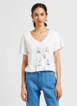 ONE STEP White V-neck Cotton T-shirt