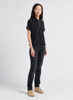 Black Printed Top With Classic Collar -Morganmai Store 4038847