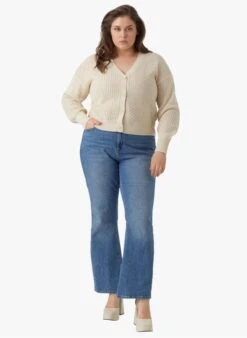 Vero Moda Curve Beige Organic Cotton-blend Knitted Cardigan -Morganmai Store 4040911