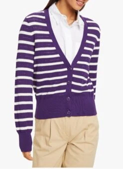ESPRIT Purple Striped Cotton Knit Cardigan