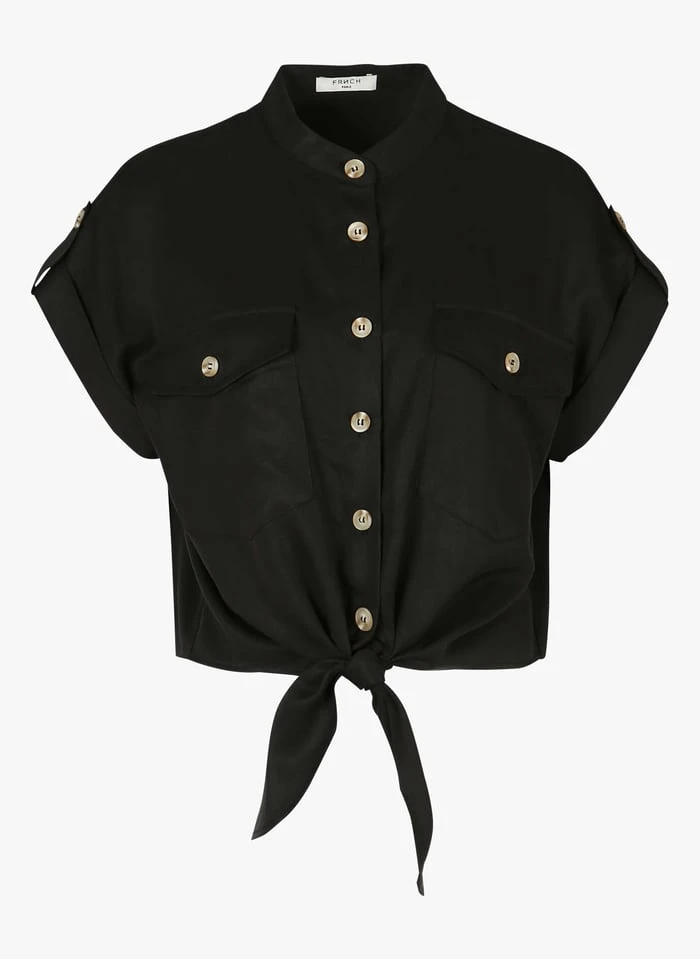 FRNCH CELENE - Black Mandarin-collar Shirt 1 FRNCH CELENE - Black Mandarin-collar Shirt