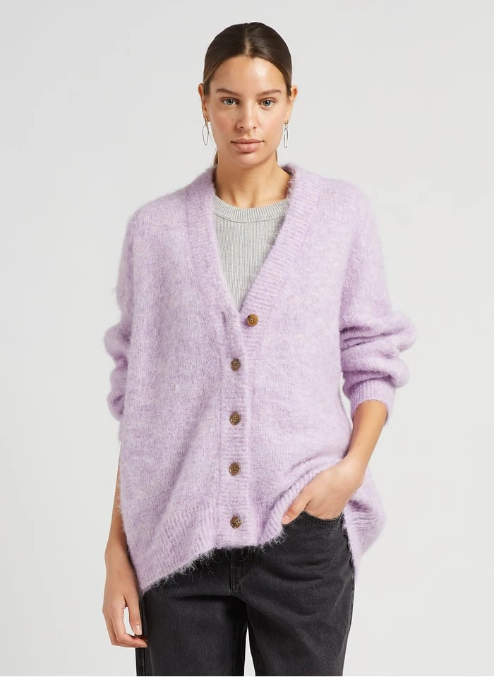 American Vintage FOUBAY - Purple Loose-fit Alpaca-blend Cardigan 6 American Vintage FOUBAY - Purple Loose-fit Alpaca-blend Cardigan - Image 6