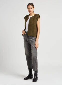 LEGRINGO - Khaki Round-neck Openwork Knit Cardigan -Morganmai Store 4043586