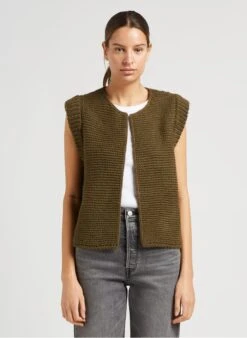 LEGRINGO - Khaki Round-neck Openwork Knit Cardigan
