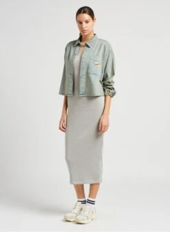 American Vintage PIWIK - Grey Long Organic Cotton Round-neck Dress -Morganmai Store 4043683