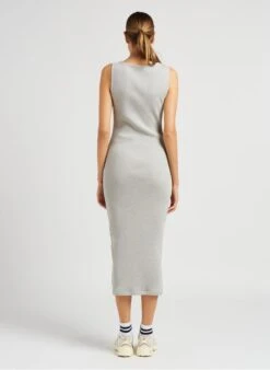 American Vintage PIWIK - Grey Long Organic Cotton Round-neck Dress -Morganmai Store 4043686