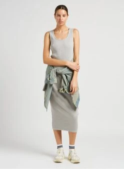 American Vintage PIWIK - Grey Long Organic Cotton Round-neck Dress -Morganmai Store 4043687