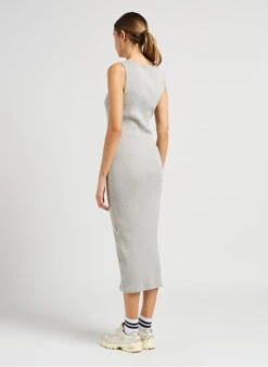 American Vintage PIWIK - Grey Long Organic Cotton Round-neck Dress -Morganmai Store 4043688