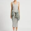American Vintage PIWIK - Grey Long Organic Cotton Round-neck Dress