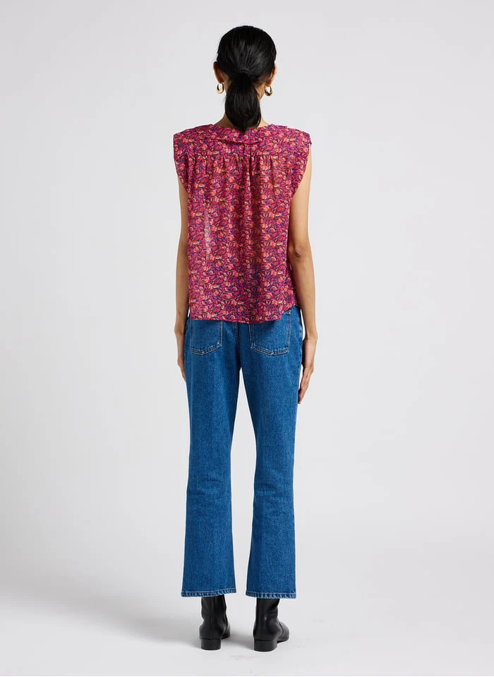 ONE STEP Red Sleeveless Ruffled V-neck Blouse 5 ONE STEP Red Sleeveless Ruffled V-neck Blouse - Image 5