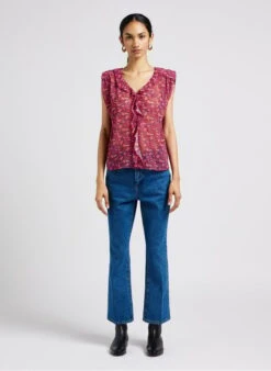 ONE STEP Red Sleeveless Ruffled V-neck Blouse 8 ONE STEP Red Sleeveless Ruffled V-neck Blouse -Morganmai Store 4044018