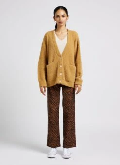 American Vintage EAST - Brown Loose-fit V-neck Cardigan -Morganmai Store 4044068