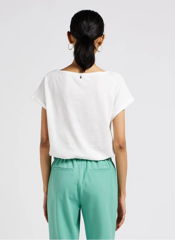 ONE STEP White Boat-neck Cotton-blend T-shirt With Screen Print 2 ONE STEP White Boat-neck Cotton-blend T-shirt With Screen Print - Image 2