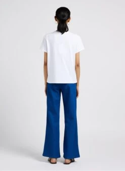 GERARD DAREL ADAMO - Raw Denim Embroidered Cotton T-shirt With Rhinestones And Flowers -Morganmai Store 4044220