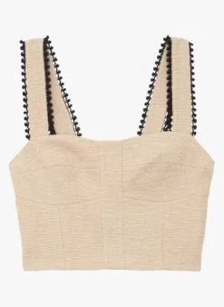 Tara Jarmon TWEED - Beige Square-neck Cotton Cropped Top