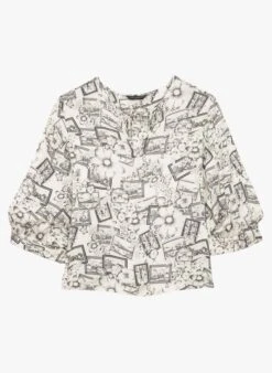 Tara Jarmon TABATA - White Printed Henley Top -Morganmai Store 4045686