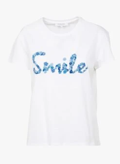 GERARD DAREL ADAMO - Raw Denim Embroidered Cotton T-shirt With Rhinestones And Flowers -Morganmai Store 4045964