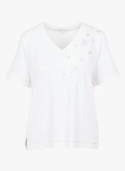 GERARD DAREL ADDA - White V-neck Cotton T-shirt -Morganmai Store 4046273