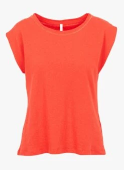 Orange Round-neck Cotton And Linen T-shirt -Morganmai Store 4046301