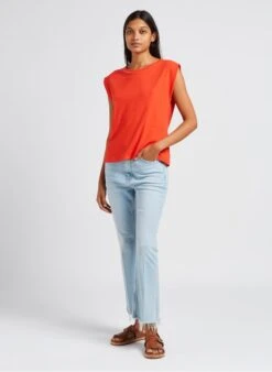 Orange Round-neck Cotton And Linen T-shirt -Morganmai Store 4047239