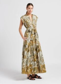 TWINSET Khaki Long Zebra Print Cotton Dress -Morganmai Store 4047916