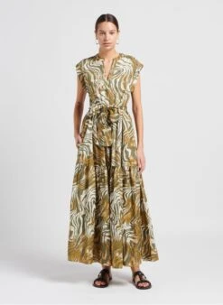 TWINSET Khaki Long Zebra Print Cotton Dress