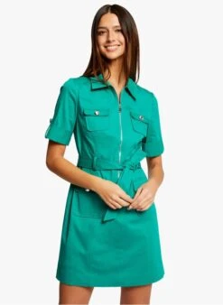 MORGAN Green Short Dress With Tailored Collar