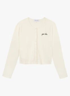 Maison Labiche TOLBIAC GOOD VIBES - White Organic Cotton Cardigan With Round Neck And Good Vibe Embroidery -Morganmai Store 4051446