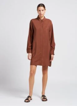Samsoe Samsoe ALFRIDA - Brown Short Shirt Dress -Morganmai Store 4051590