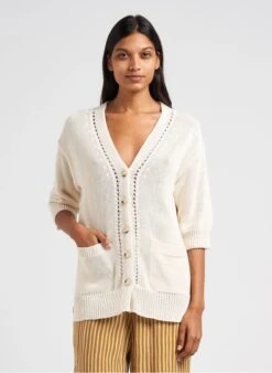 GERARD DAREL LANAELLE - White Openwork-knit Organic Cotton Cardigan