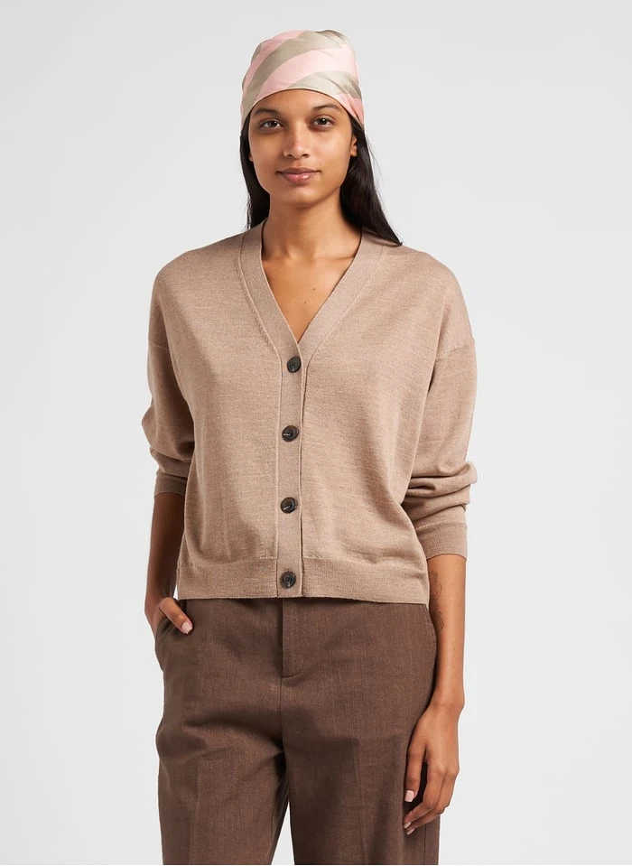 Soeur IDEM - Beige V-neck Wool Cardigan 1 Soeur IDEM - Beige V-neck Wool Cardigan
