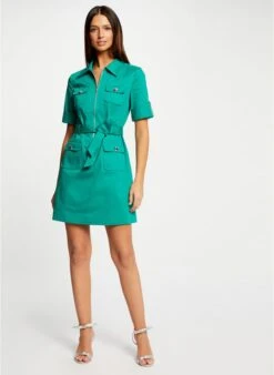 MORGAN Green Short Dress With Tailored Collar -Morganmai Store 4054360