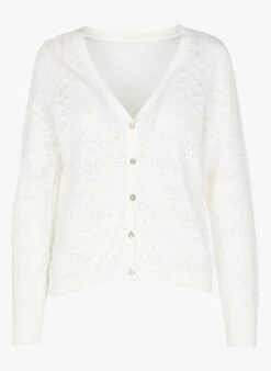 Vila VIAUGUSTA - White V-neck Openwork Cotton Cardigan -Morganmai Store 4056468