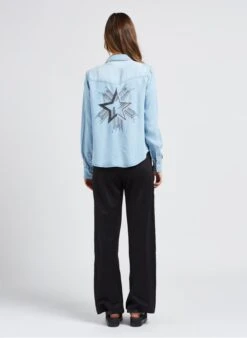 BERENICE CABANA - Blue Denim Shirt With Embroidered Patterns -Morganmai Store 4058486