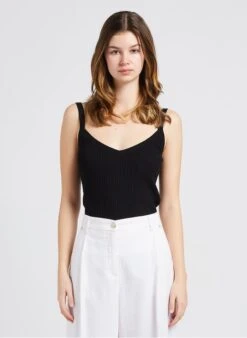 IRO POSALA - Black Strappy V-neck Top