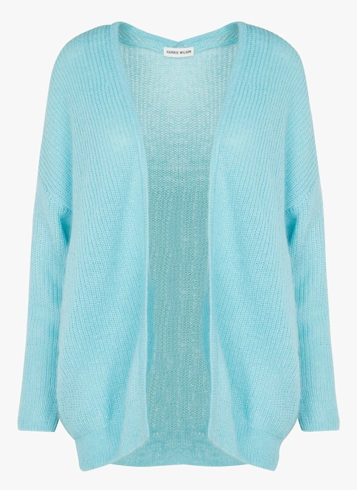 FLORENCE - Blue Mid-length Ribbed Knit Cardigan 3 FLORENCE - Blue Mid-length Ribbed Knit Cardigan - Image 3