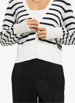ESPRIT White Striped Cotton Knit Cardigan -Morganmai Store 4059802