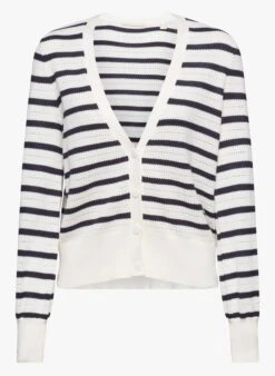 ESPRIT White Striped Cotton Knit Cardigan -Morganmai Store 4060133
