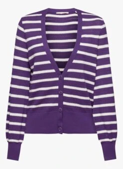 ESPRIT Purple Striped Cotton Knit Cardigan -Morganmai Store 4060134