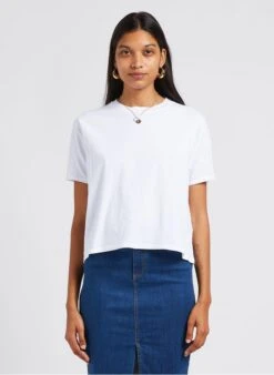 American Vintage LOPINTALE - White Round-neck Cotton-blend T-shirt