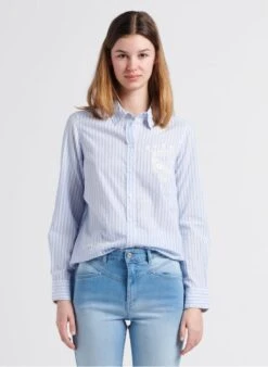 Ikks White Striped Embroidered Cotton Shirt