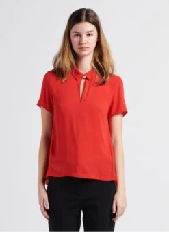 Red Pleated Fluid Top