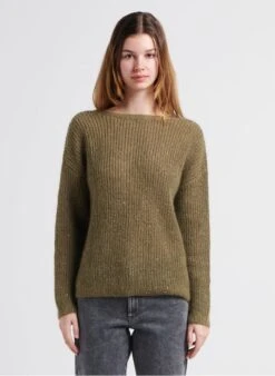 MAISON 123 MADDY - Brown Sequined Mixed-knit V-neck Cardigan