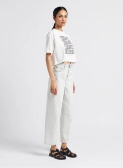 Scotch And Soda White Printed Cotton Cropped T-shirt -Morganmai Store 4071941