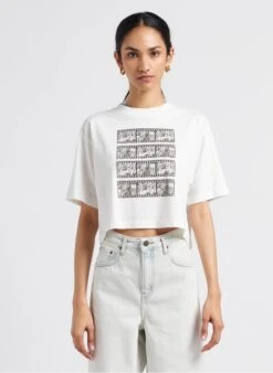 Scotch And Soda White Printed Cotton Cropped T-shirt