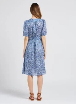 GERARD DAREL JAMES - Blue Floral Print V-neck Midi Dress -Morganmai Store 4072527