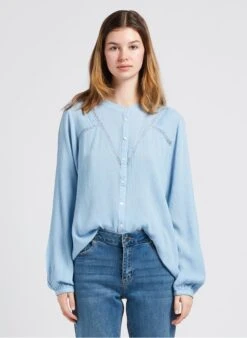 MAISON 123 TARA - Blue Round-neck Textured Jacket