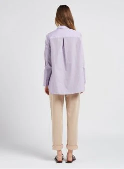 BROOKLYN - Purple Striped Cotton Shirt With Classic Collar -Morganmai Store 4072889