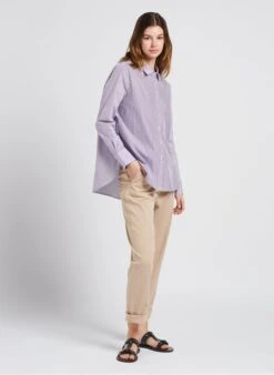 BROOKLYN - Purple Striped Cotton Shirt With Classic Collar -Morganmai Store 4072890