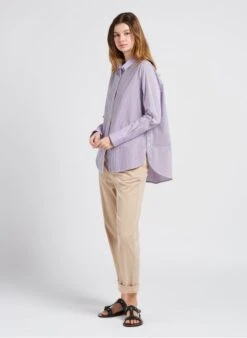 BROOKLYN - Purple Striped Cotton Shirt With Classic Collar -Morganmai Store 4072893
